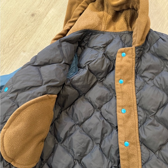 JNBY Kids 2t down Jacket with fleece Hood - Brown and Blue - Picture 3 of 4